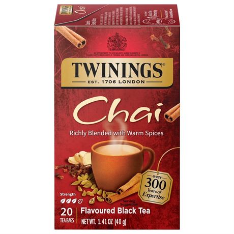 Twinings Chai Spiced Black Tea Bags, 20 Count Box/2 boxes