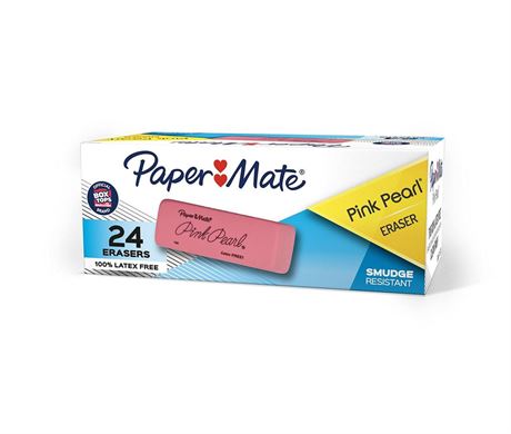 Paper Mate Pink Pearl Erasers, Medium, 24 Count