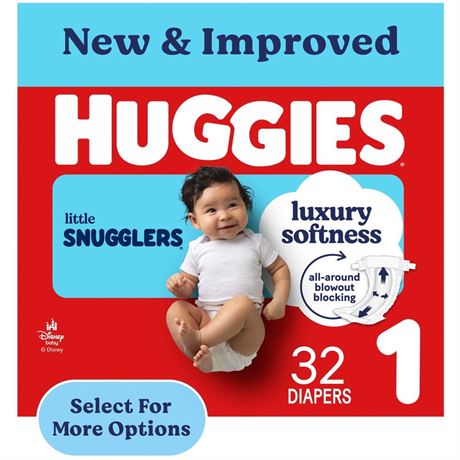 Huggies Little Snugglers Baby Diapers, Size 1 (8-14 lbs), 32 Count (Select for