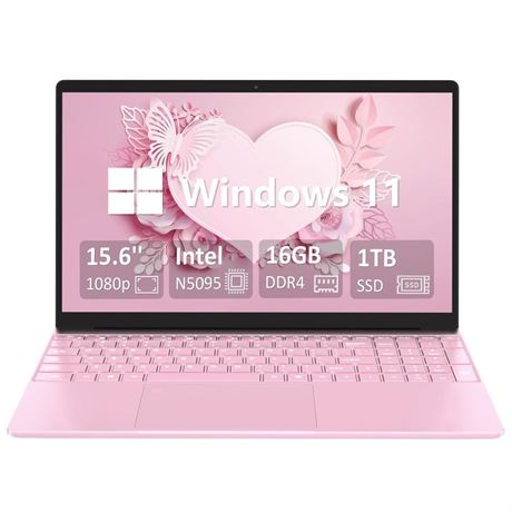 15.6'' Laptop Computer,16GB DDR4 1TB SSD,Quad-Core Intel N5095 CPU(Up to