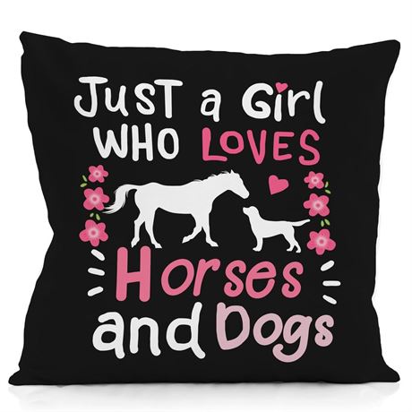 NATSUNO Just A Girl Who Loves Horses and Dogs Pillow Cases,Dog Throw Pillow