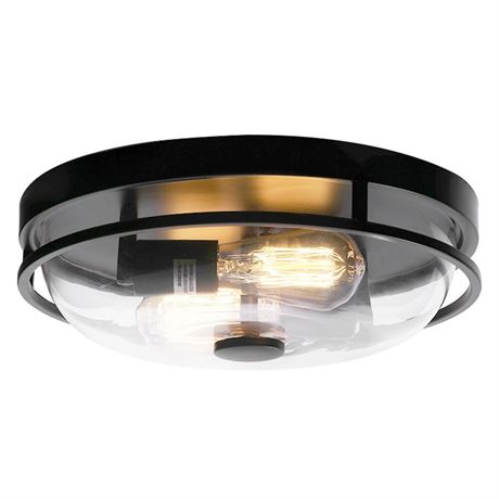 Flush Mount Ceiling Light with Clear Glass Shade, 2-Light Indoor Outdoor