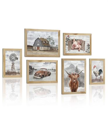 Farmhouse Wall Art Decor: Rustic Western Country Scene Picture, Framed Farm