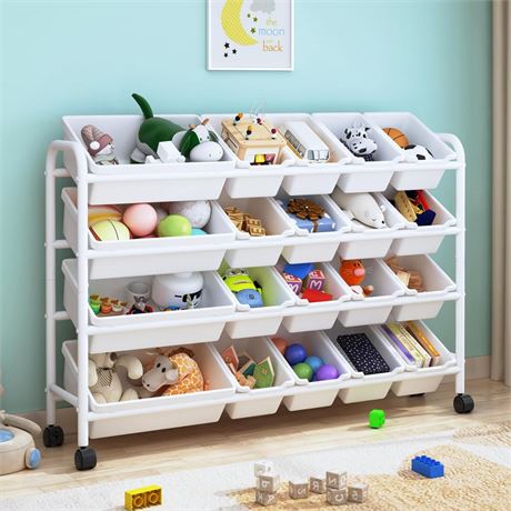 Kids Toy Storage Organizer with 20 Plastic Bins, 4-Tier Metal Toy Storage Rack,
