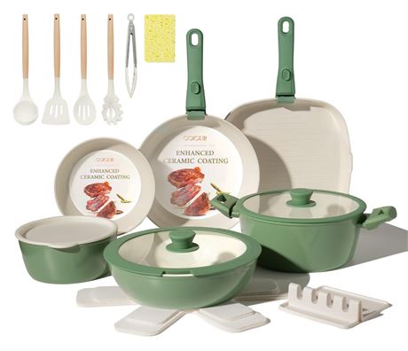 Ceramic Cookware Set 23Pcs Non Stick Pots and Pans Non Toxic with Detachable