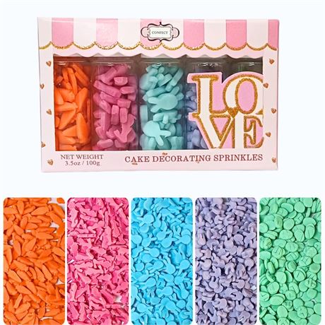 Confect Bunny Sprinkles | Pack of 5 Orange, Silver and Sky Blue, Red Sprinkle I
