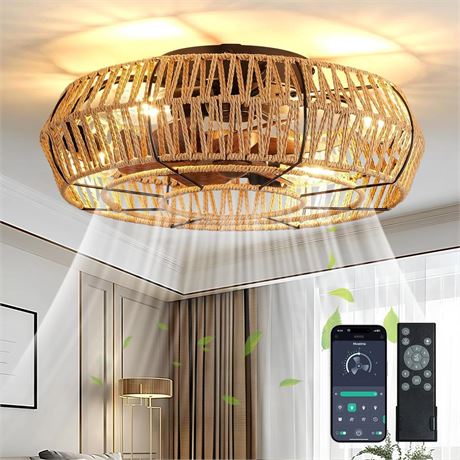 Caged Ceiling Fan with Lights - 20 Inch Flush Mount Ceiling Fan with Light and