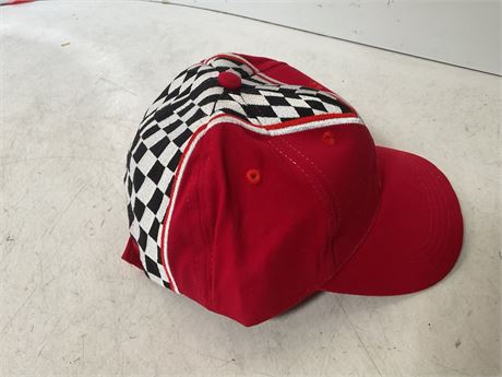 red and checkered cap