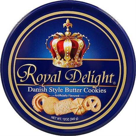 Royal Delight Danish Style Butter Cookies 12 Oz Tin by Munch King Snacks