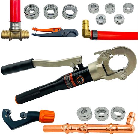 IBOSAD Hydraulic Copper Pipe Tube Fittings Crimping Tool with1/2,3/4,1" Dies