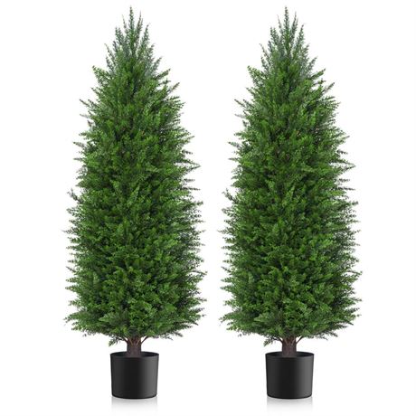 4FT Artificial Topiary Cedar Plants Outdoor, Faux Pine Trees UV Resistant and