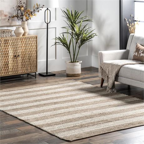 nuLOOM Alisia Flatweave Striped Jute Area Rug, 9x12, Off-white Off-white 9' x