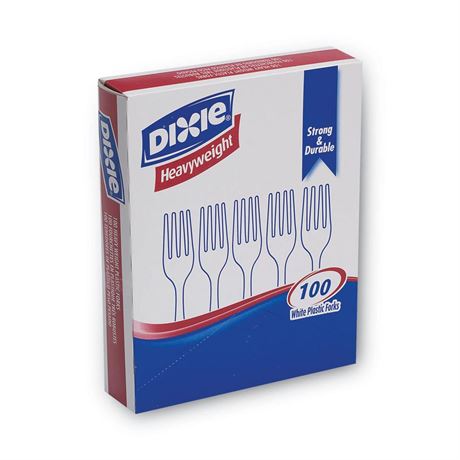 Plastic Cutlery, Heavyweight Forks, White, 100/Box, Sold as 1 Box, 5PACK ,