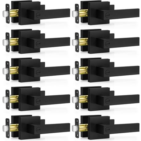 10 Pack Matte Black Door Handles, Keyless Interior Door Knobs, Privacy Door