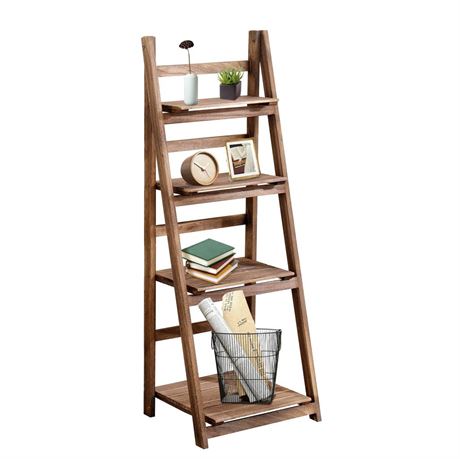 Babion 4 Tier Ladder Shelf, Industrial Leaning Bookshelves Ladder Bookcase