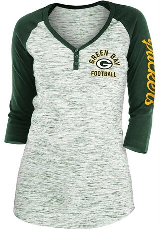 NEW ERA GREEN BAY PACKERS WOMENS GREEN SPACE DYE LS TEE Large