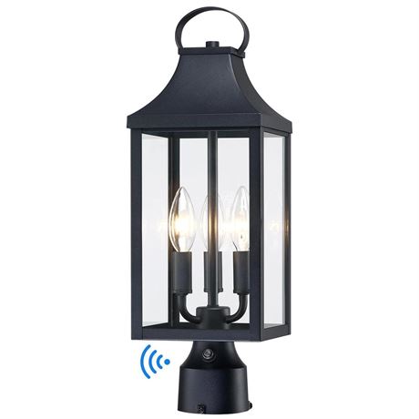 18.62'' Dusk to Dawn Post Light Outdoor, Large 3-Light Lamp Post Light Fixture,