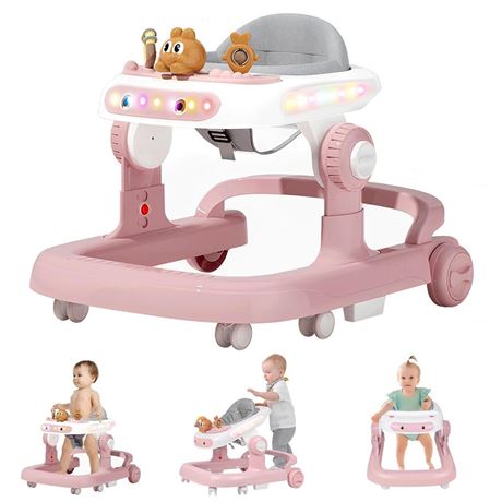 Baby Walker, Foldable Baby Walker with Wheels, Baby Walkers for Kids with LED