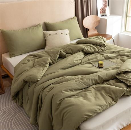 ROSGONIA California King Comforter Set Olive Green, 3pcs (1 Boho Olive Cal King