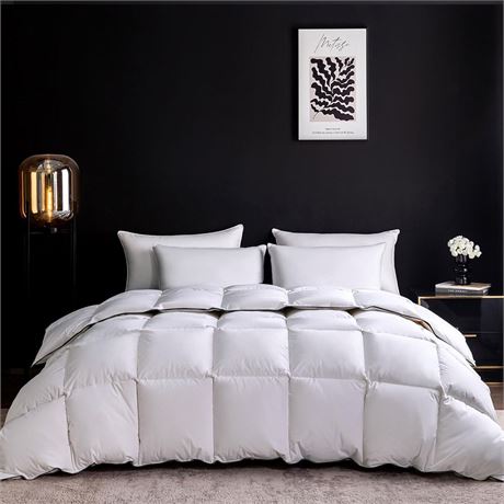 Ousidan Goose Feather Down Fiber Comforter King Size,100% Organic Cotton Duvet