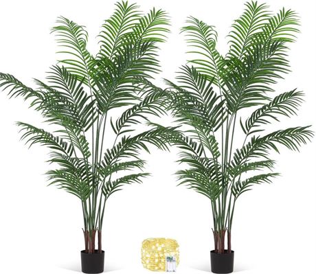 2 Pack Artificial Areca Palm Plant 6.5FT Fake Palm Tree with 18 Branches Faux