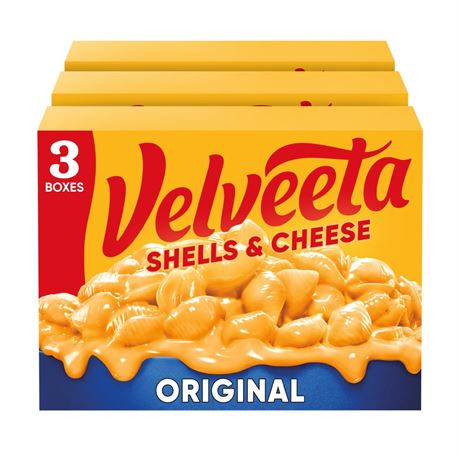 Velveeta Shells and Cheese Mac and Cheese, 3 Boxes, for Easy Dinner or Dinner