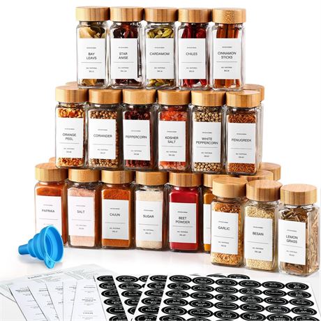 DWTS DANWEITESI 36 Pcs Glass Spice Jars - 4oz With Bamboo Lids, Empty Bottles