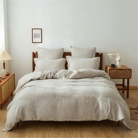 Simple&Opulence 100% Linen Duvet Cover Set, 3 PCS Pure Natural French Flax