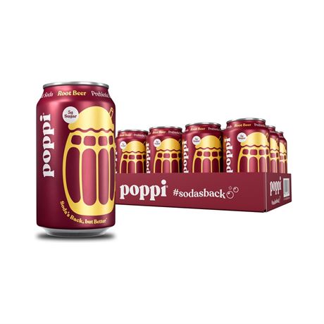 Poppi Root Beer Prebiotic Soda, 12 oz, 12 Pack Cans