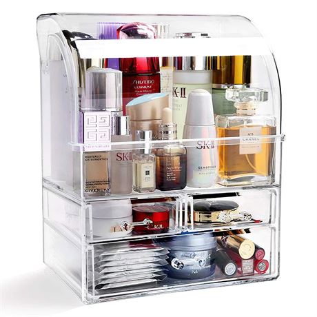 Large Acrylic Makeup Organizer With Lid Portable Dustproof And Waterproof