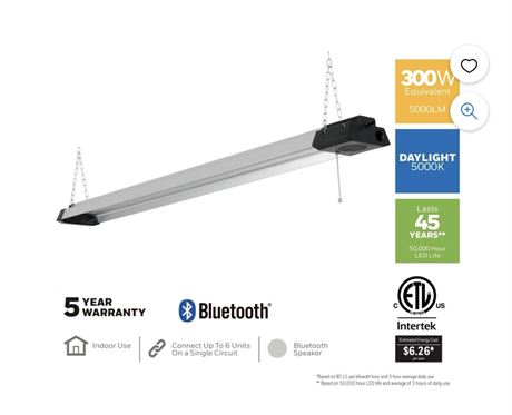 OFFSITE LOCATION Honeywell LED Shop Light with Built-in Bluetooth Speaker, 5000