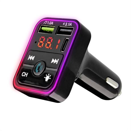 onn. Bluetooth FM Car Charger with LCD Screen, Type C, Wirelessly Stream Calls