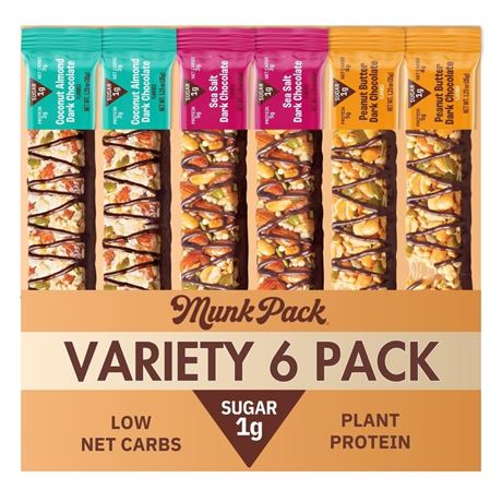 Munk Pack Fiber Nut Bars, Variety Pack Prebiotic Probiotic GLP-1 Snack, 5g