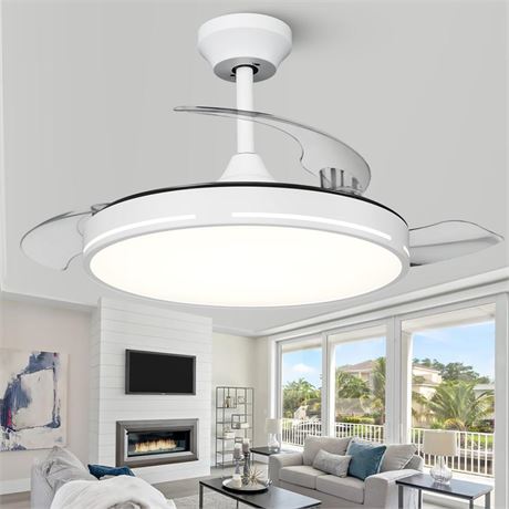42 inch Retractable Ceiling Fan with Light and Remote, Full Spectrum Ceiling