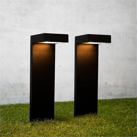 Set of 2 Modern Solar Black Metal Outdoor L-Shaped Path Lights with Bright LED,