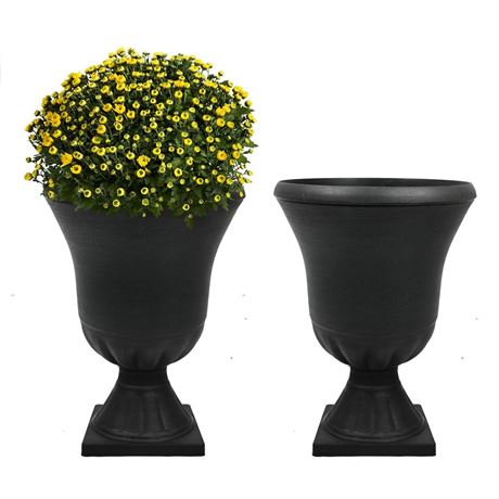 Worth Garden 2-Pack Plastic Urn Planters for Outdoor Plants, 22'' Black Tall