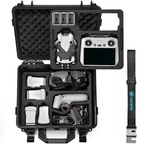 Lekufee Portable Waterproof Hard Case for DJI Mini 4 Pro/3 Pro/3 Drone, RC 2/RC