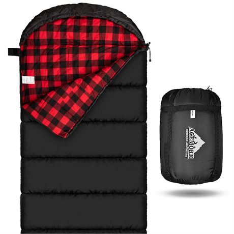 AGEMORE Cotton Flannel Sleeping Bag for Adults, Lightweight XXL Cotton Sleeping