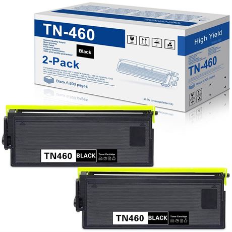 TN-460 TN460 High Yield Toner Cartridge (Black, 2-Pack) Replacement for Brother