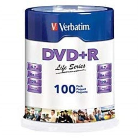 Verbatim Life Series DVD+R 4.7GB 16x Recordable Blank Disc 100 Pack Spindle