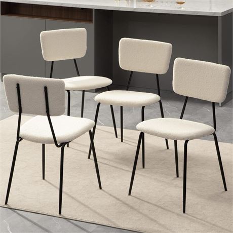 Bacyion White Dining Chairs Set of 4 - Modern Boucle Fabric Kitchen Chairs,