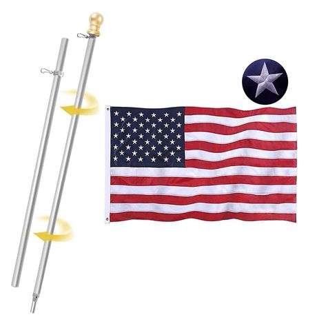 OFFSITE 3x5 FT US Flag with Pole 6 FT Tangle Free Spinning Aluminum Flagpole,