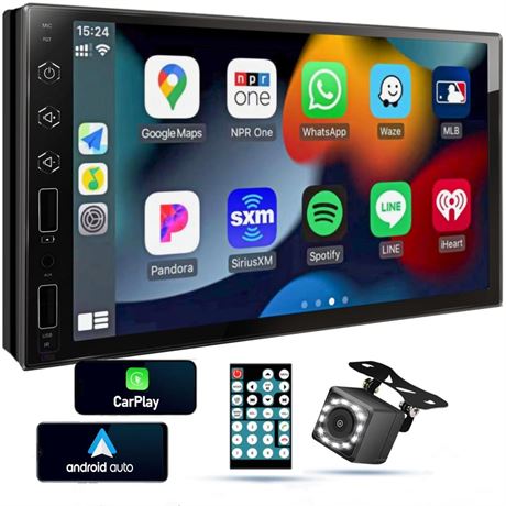 7 Inch Touch Screen Double Din Car Stereo with Bluetooth 5.1, Android Auto,