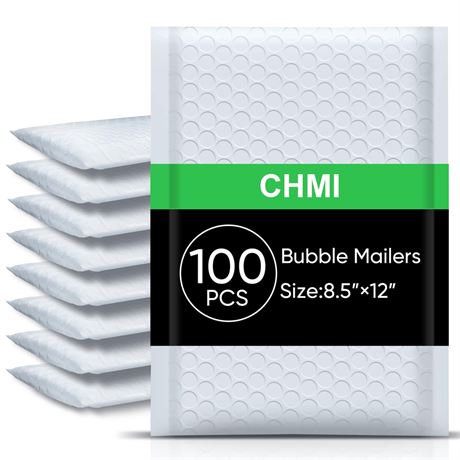 CHMI White Bubble Mailers 8.5 x 12 Inch 100 Pack, Usable Size 8.25X12 Inch Poly