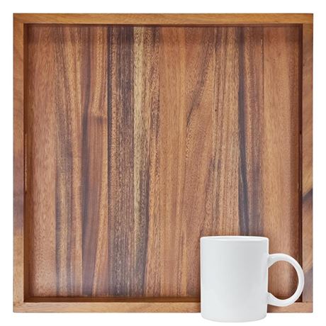 YIFAN 22 x 22 Inches Large Square Black Walnut Wood Ottoman Tray, Serve Tea,