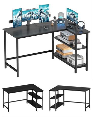 L Shaped Computer Desk - Home Office Desk with Shelf, Gaming Desk Corner Table