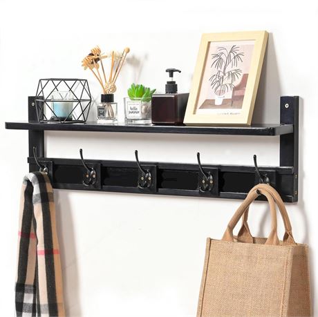 Coat Rack Wall Mount With Shelf, 28.9 Inches Hooks Mounted 5 Hooks, Hat For