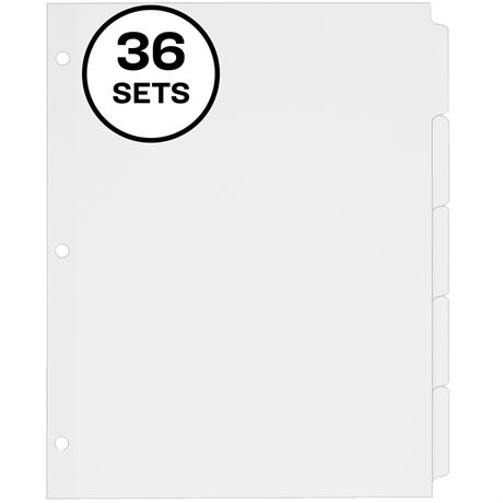 Avery Plain Tab Write & Erase Dividers  5 Tabs  White  36 Sets (11506)