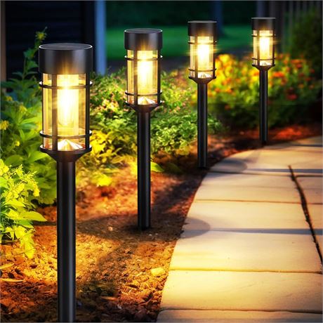 Solar Pathway Lights, 8 Pack LED Solar Lights Outdoor Waterproof, Glass Metal