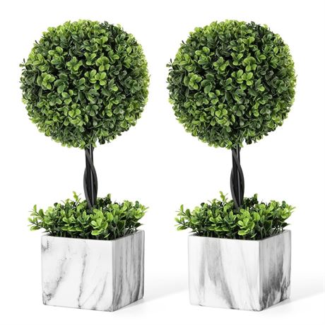 Lewondr 16'' Artificial Topiary Ball Tree, Small Potted Fake Plants, Artificial